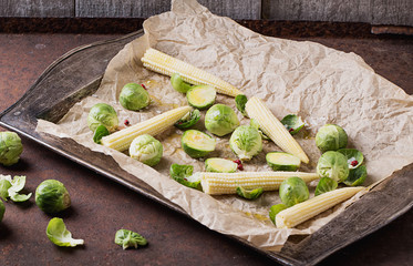 Mini Vegetables brussels cabbage and corn