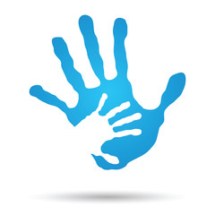 Vector conceptual mother and child blue hand print isolated