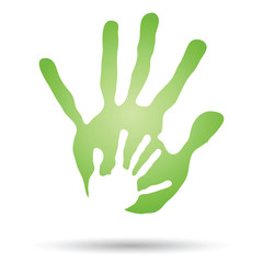 Vector conceptual mother and child green hand print isolated