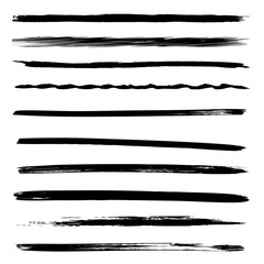 Vector collection or set of black paint hand made creative brush strokes - obrazy, fototapety, plakaty