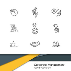 Modern thin line icons set of corporate management and business