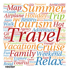 Vector conceptual tourism or travel  word cloud