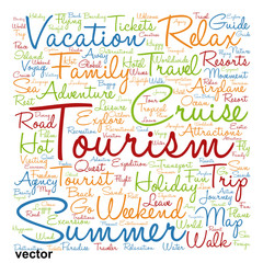 Vector conceptual tourism or travel  word cloud
