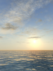 Conceptual sea water and sunset sky