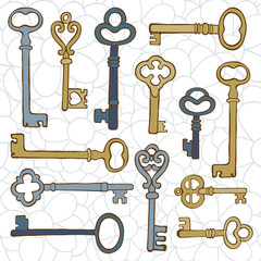 Beautiful hand drawn vintage keys collection