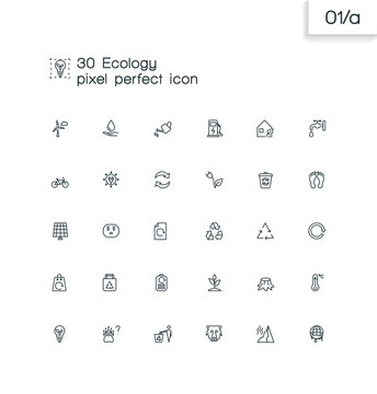 Modern thin line pixel perfect icons set.Ecology and recycle  sy