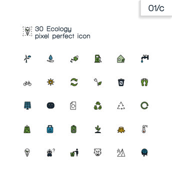 Modern line icons with flat design elements. Pixel perfect icons