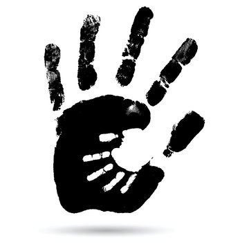 Conceptual black paint hand of mother child handprint