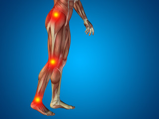 Obraz premium Conceptual human body anatomy articular pain blue background
