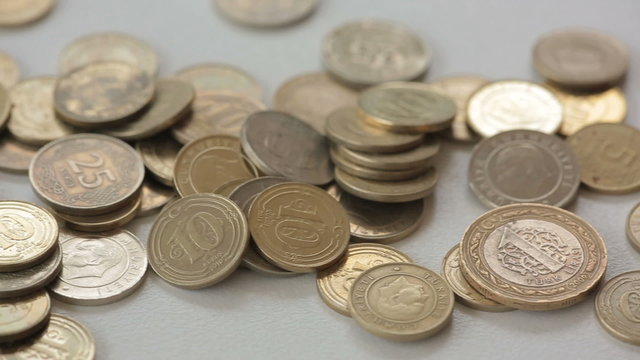  Turkish Lira coins  view from top footage