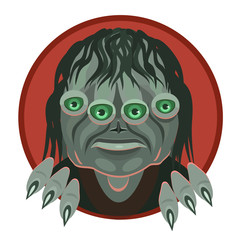 the four-eyed alien icon/ icon four-eyed alien or monster looks at you out of the red circle, to the icon of the site 