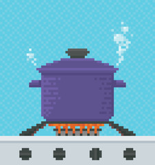 Cooking Pot Pixel Art Illustration
