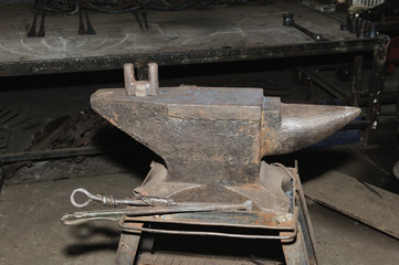 Anvil used by a blacksmith in old shop