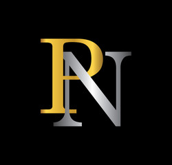 PN initial letter with gold and silver