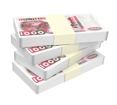 Algerian dinar bills isolated on white background. Computer generated 3D photo rendering.