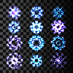 Set of Abstract Lens Flares. Shine Star Illustration. Shine Stars With Glitters. Lights and Sparkles on Transparent Background. Transparent Light Effects for Your Design. Vector Illustration.