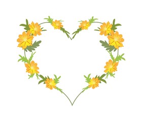 Yellow Cosmos Flowers in A Heart Shape