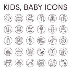 Kids baby icons black and white line
