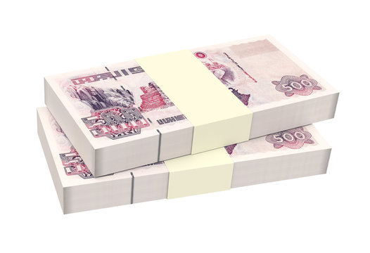 Algerian dinar bills isolated on white background. Computer generated 3D photo rendering.