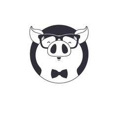 Logo pig hipster black and white