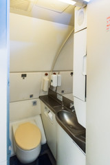 Ukraine, Borispol. The interior of the plane, toilet.