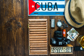 Items related to travel to Cuba concept , from above.