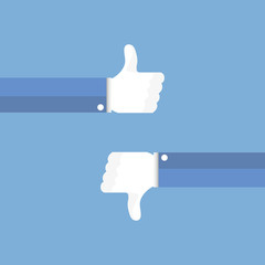 thumbs up and thumbs down,hands like and dislike concept social vector flat illustration - 103328203