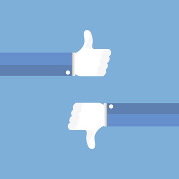 Thumbs Up And Thumbs Down,hands Like And Dislike Concept Social Vector Flat Illustration