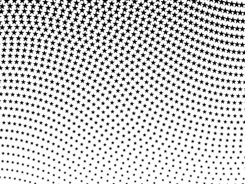 Simple retro wavy halftone pattern of black stars on a white bac