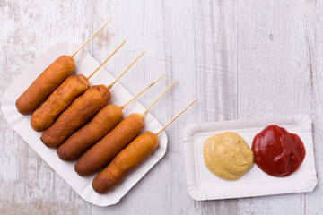 Corn dog. Sausage baked in corn dough.