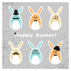 Easter bunny set. Collection of cute Easter rabbits. Happy Easter card. Holiday vector background. 