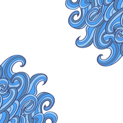Doodle waves background with place for text. Swirl decorative corners. 