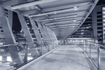 Empty pedestrian transition over busy street in urban city