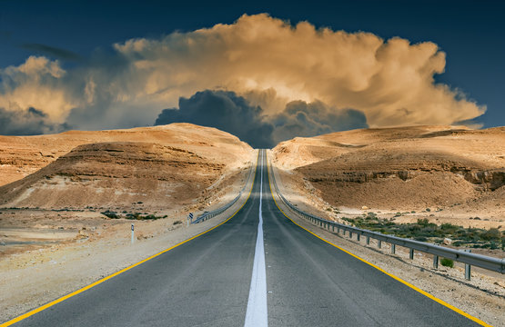 Road in desert of the Negev, Israel