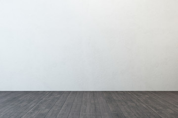 empty room with white wall and wooden floor - 103330433