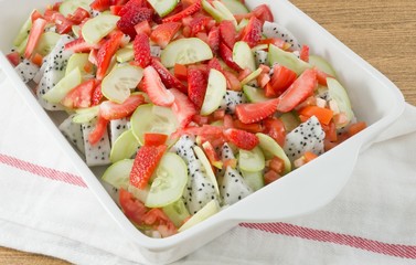 White Porcelain Tray with Refreshing Fruits Salad