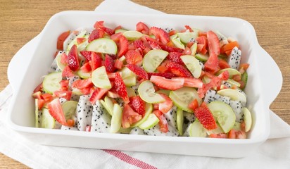 White Porcelain Tray with Fresh Fruits Salad