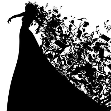 Silhouette of Opera Singer and Musical Symbols