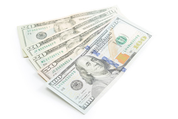 Dollar money bills isolated on white