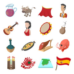 Spain icons cartoon