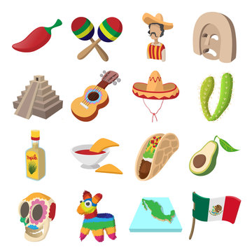Mexico icons cartoon
