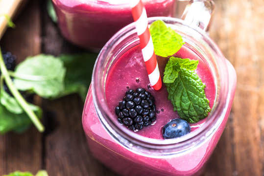 Well being and weight loss concept, berry smoothie.