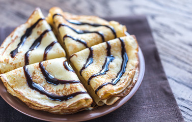 Crepes with chocolate topping