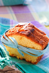 homemade plumcake in outdoor scene