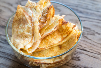 Crepes in the glass bowl