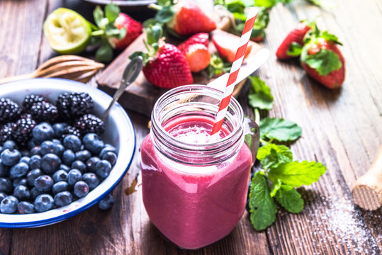 Well being and weight loss concept, berry smoothie.