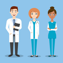 Three vector characters: doctor and nurse, medical colleagues.