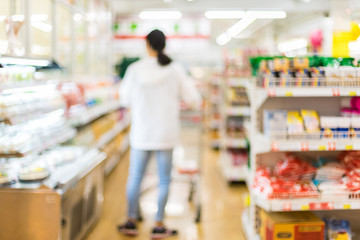 blur background of people shopping in supermarket