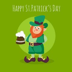 Vector Happy St.Patrick's Day greeting card with Leprechaun 