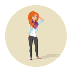 Vector illustration of redhead hipster girl